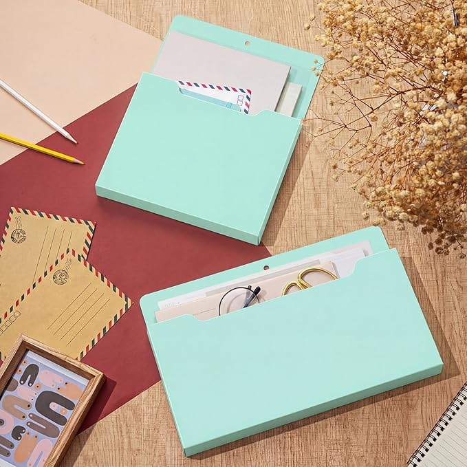 Feifeiya 2 Pcs Magnetic File Folder Wall Hanging Holder Large Pocket Paper Magazine Mail Organizer for Refrigerator Classroom Locker Whiteboard(Mixed,Mint Green,13.8 x 8.3 Inches,12.2 x 9.4 Inches)