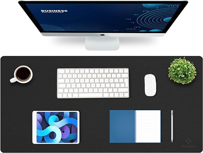 K KNODEL Large Office Leather Desk Mat, Mouse and Keyboard Pad, Computer and Laptop Mat, Desktop Protector and Cover, Writing Pad and Blotter (35.4"x17", Black)