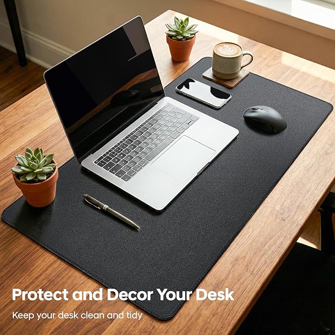 Leather Desk Pad Protector, Office Desk Mat, Large Mouse Pad, Non-Slip PU Leather Desk Blotter, Waterproof Computer Desk Writing Pad for Office and Home (Black, 31.5" x 15.7")