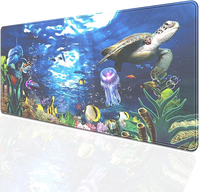 Turtle Large Gaming Mouse Pad Desk Pad, 27.5x11.8in Extended Keyboard Mouse Mat with Stitched Edges, Waterproof Non-Slip Rubber Base for Office Laptop Computer Home