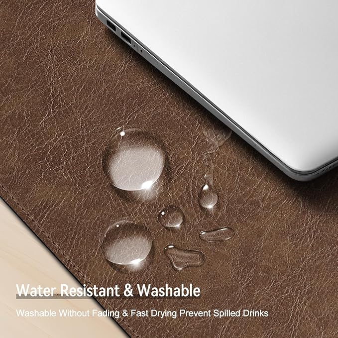 Imitation Crazy Horse Leather Desk Mat - Waterproof Desk Pad - Ideal for Large Mouse Pad and Desk Mats on Top of Desks (Brown+Brown, 25"*13")