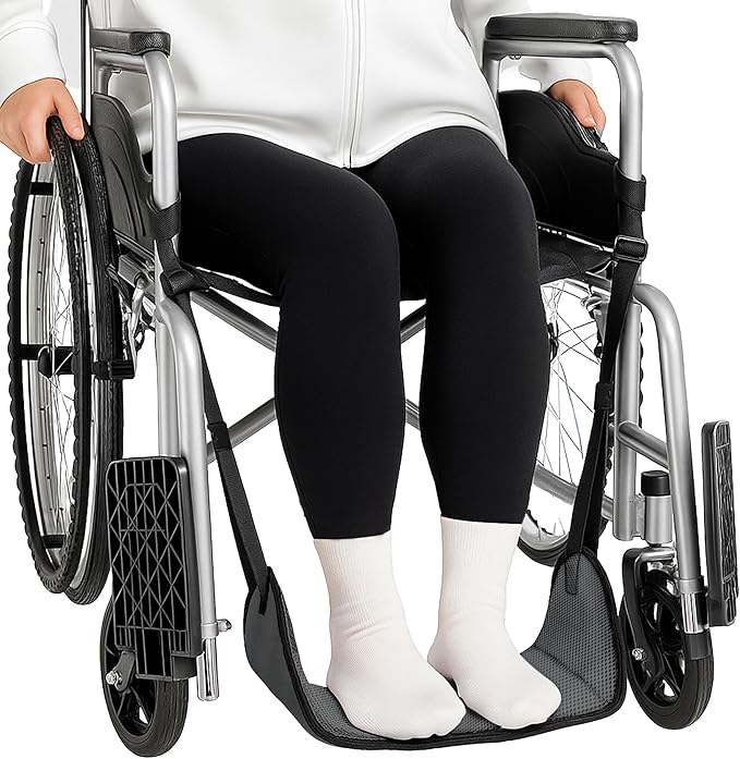 SPRING SEAON Wheelchair Foot Rest Hammock, Adjustable Leg Support Foot Sling with Soft Padded Base, Anti-Squeeze Footrest Replacement for Wheelchairs, Essential Wheelchair Accessories (Gray)