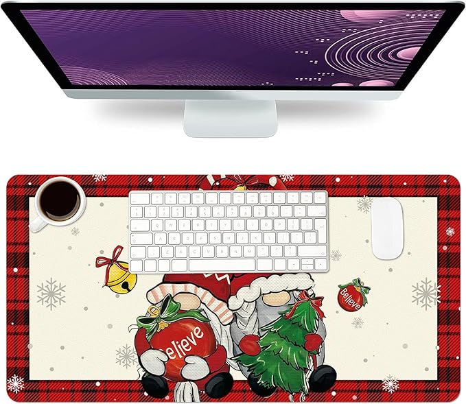 Christmas Mouse Pad PU Leather Christmas Hat Desk Mat Large Waterproof Gaming Pad Santa Claus Non-Slip Keyboard Mouse Pad Writing Pad for Gamer Office&Home