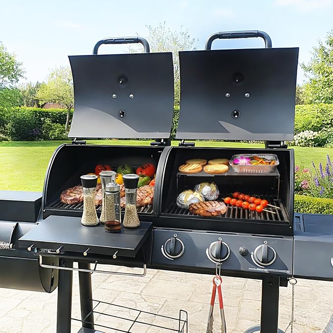 Utheer Front Shelf for Oklahoma Joe's Longhorn Combo 3-Burner Charcoal/Gas Smoker Grill, Heavy-Duty Steel Oklahoma Joe Grill Parts with 4 Tool Hooks, 17.6" x 12.1" Replacement Accessories