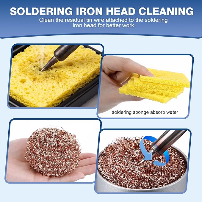 Soldering Tip Cleaning Kit Include Flux Paste, Tip Tinner, Solder Wick, Iron Tips, Soldering Iron Tips Cleaner and Cleaning Sponge for Electronics Repair