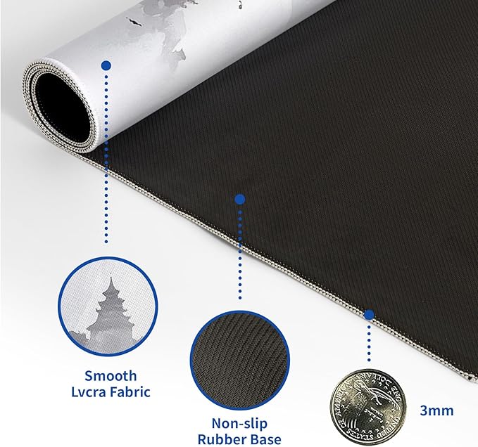 Retro Pagoda Cherry Blossom Watercolor Mouse Pad Abstract Big Mouse Pad 31.5x11.8 Inch Texture Non-Slip Rubber Base Large Mousepad Stitched Edges Keyboard Mouse Mat Desk Pad for Office and Home
