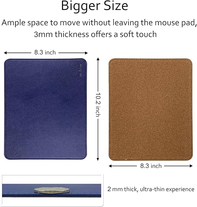 MelVan PU Leather Mouse Pad with Stitched Edge, Wood Mousepad, Waterproof Gaming Mouse Pad Mat for Computers, Laptop, Office & Home, 10.2" x 8.3", 1 Pack (Navy Blue)