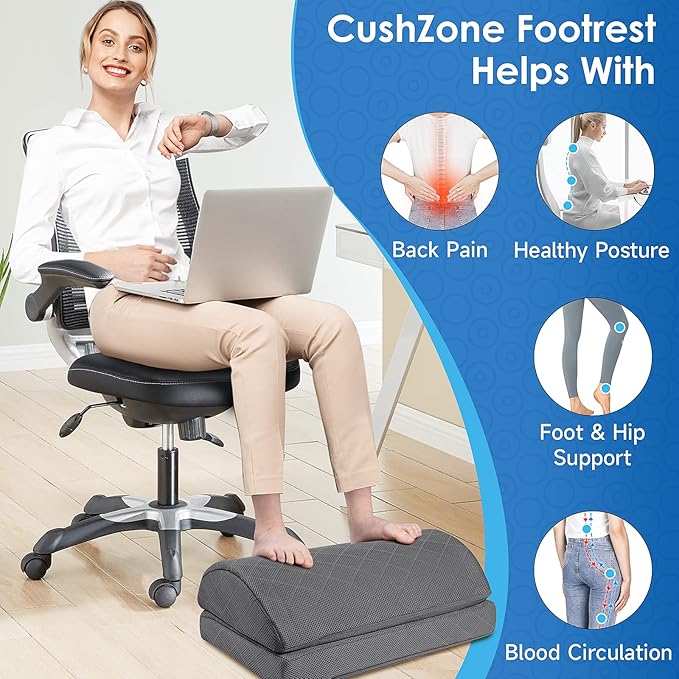 CushZone Foot Rest,Desk & Gaming Accessories,Foot Rest for Under Desk at Work,Comfortable Footrest with 2 Adjustable Heights & Removable Cover, Office Desk Accessories（Gray）