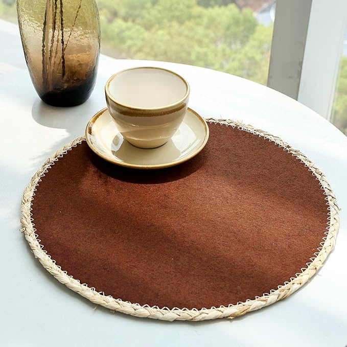 Noctiflorous 13 Inch Round Felt Placemats Set of 6 Heat Resistant Washable Non-Slip Table Place Mats for Kitchen Dining Table(Burnt Orange, 6)