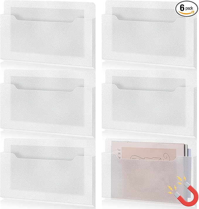 Fuutreo 6 Pcs Magnetic Wall File Organizer Magnetic Wall File Holder Refrigerator Magazine Holder for Mail Letters Paper(Clear,Horizontal-large)