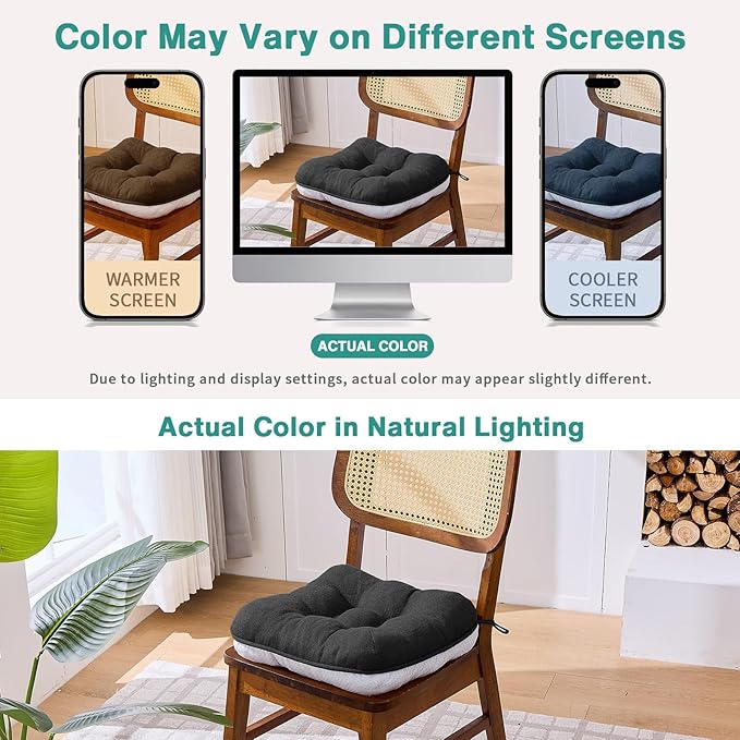 BETU Black Chair Cushions for Dining Chairs Set of 4,3.5" Thick Kitchen Table Chair Pads with Ties,Non Slip Backing and Covers,Seat Cushion for Dining Room,Bar,Patio Chairs,15.5"X15.5"X3.5",Black