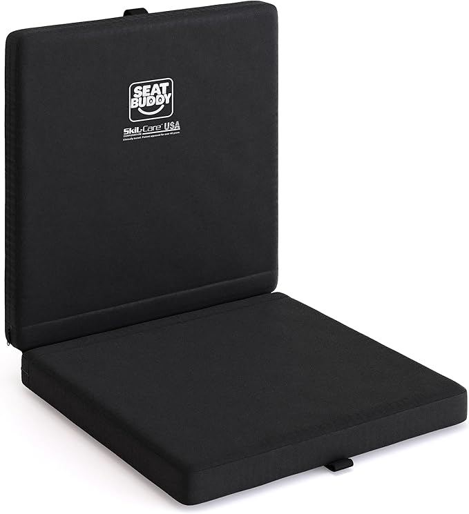 Skil-Care Seat Buddy Portable Seat Cushion, Foldable Chair Cushions with Non-Slip Bottom for Office Chair, Recliner Chair, Stadium Seats, Wheelchair, Travel, 16"x16", Polyester Black, 914351
