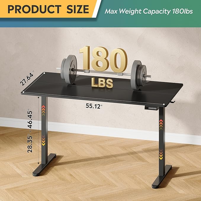 DEVAISE 55 Inch Electric Standing Desk, 3 Adjustable Computer Desk for Home Office, Ergonomic Sit to Stand Desk with LED Touchscreen，Headphone Hook, 3 Memory Preset, with Split Top, Black