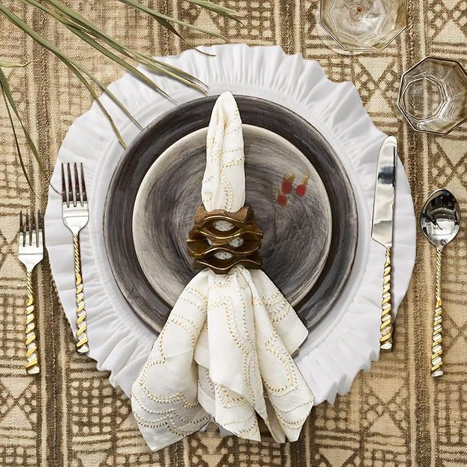 16.5 Inch Velvet Round Placemat with Ruffle for Dining Table Outdoor Placemats Non-Slip Washable for Gathering, Occasional Decoration and Family Parties Celebrations Set of 4, White