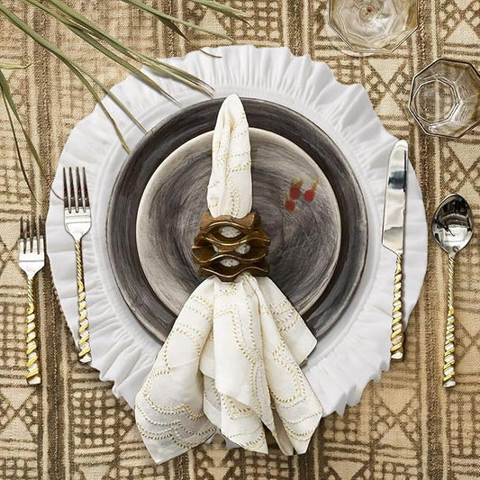16.5 Inch Velvet Round Placemat with Ruffle for Dining Table Outdoor Placemats Non-Slip Washable for Gathering, Occasional Decoration and Family Parties Celebrations Set of 4, White