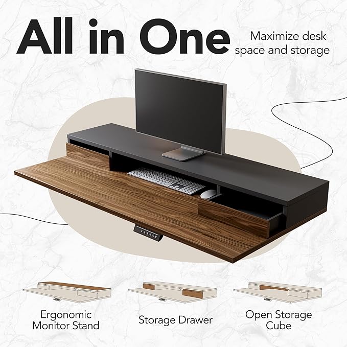 HUANUO Electric Standing Desk with 6 Drawers, 55 Inch Height Adjustable Stand Up Desk with Storage, Computer Workstation Compatible with Monitor Stand for Home Office, Black Walnut