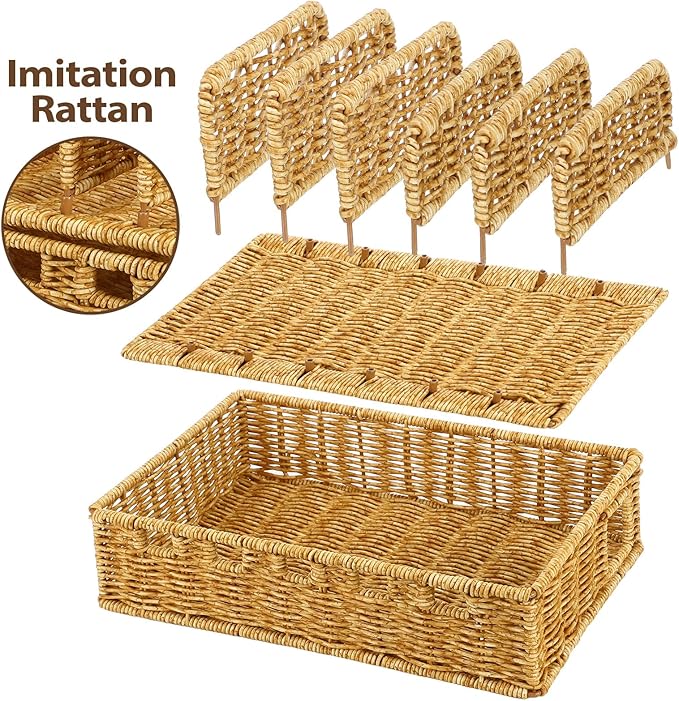 CroBlissful Cable Management Box Handwoven Imitation Rattan Cord Hider Box Charging Station Basket Desktop Cord Organizer with Removable Divider for Laptop Tablet 12.5lx5.9hx7.6w-inch(Rattan Color)