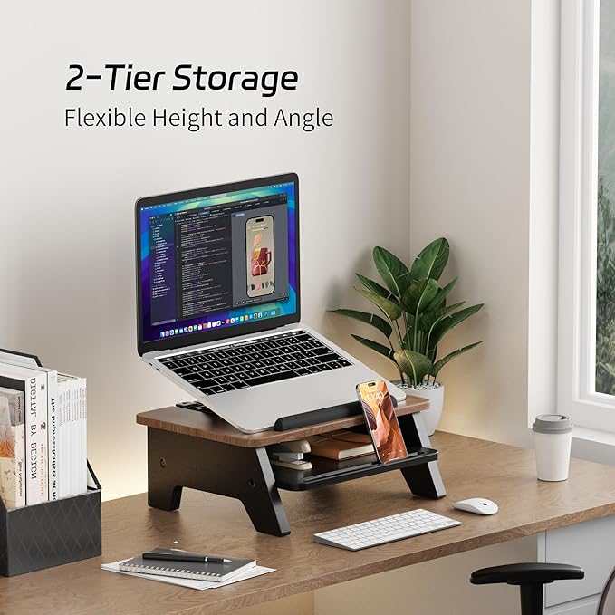 AFOOYO 2-Tier Laptop Stand,Adjustable Riser,Desk Organizer Accessories Ventilated Cooling Ergonomic Computer Holder 10-15.6" Notebook,Desktop Storage Compatible with MacBook,Dell,HP,Lenovo