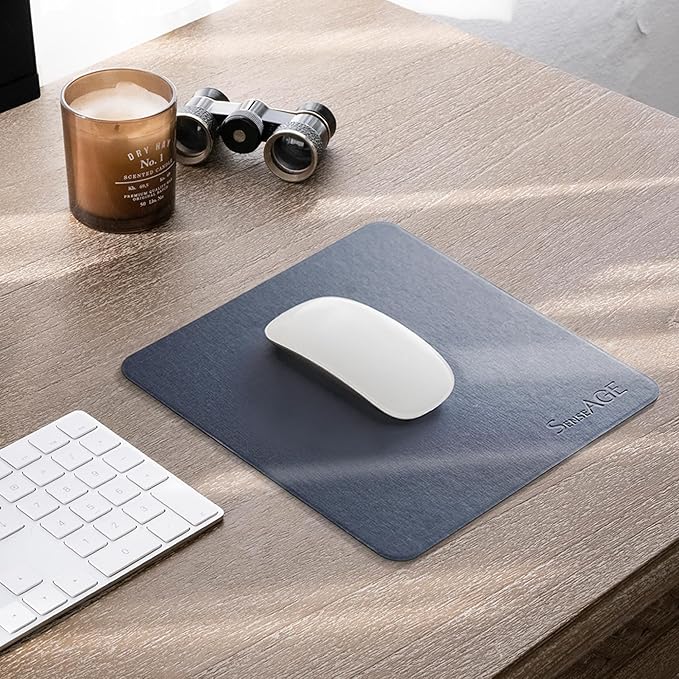 SenseAGE Slim Mouse Pad for Home/Office, Portable Mouse Mat for Computer & Laptop, Fabric Style Vegan Leather, Non-Slip Base, Compatible with Laser and Optical Mouse, 8.66” x 8.66” (Brown)