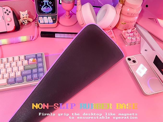 JMIYAV Pink RGB Gaming Mouse Pad 31.5x12 Inch PC XL Large Extended Glowing Led Light Up Desk Pad Non-Slip Rubber Base Computer Cute Mousepad Mat Desk Accessories Gaming Setup 31.5x12 Inch