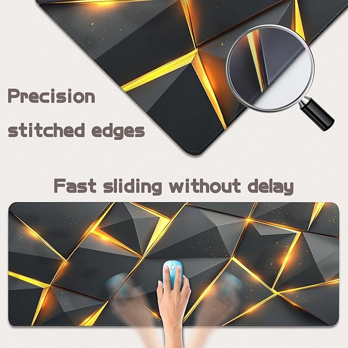 Gaming Mouse Pad - (31.5"×11.8") Honeycomb Large Mouse Pads for Desk - Desk Mat for Keyboard and Mouse with Non-Slip Base, Desks Pad Matfor Game/Office & Home (Black Gold)