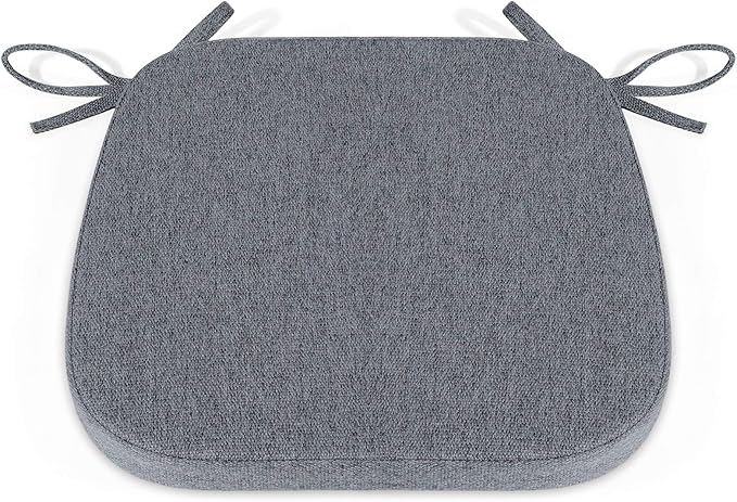 Shinnwa Seat Cushions for Kitchen Chairs, Non Slip Dining Chair Cushion with Ties, 15 x 15.5 inches, Dark Gray