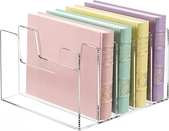 Wenqik Clear Acrylic Desktop File Organizer Vertical File Sorter 4mm Thick, Large Capacity Upright Magazine Organizer, Book Paper, Notebooks, Envelopes, Mail Holder(1 Pack,5 Section)