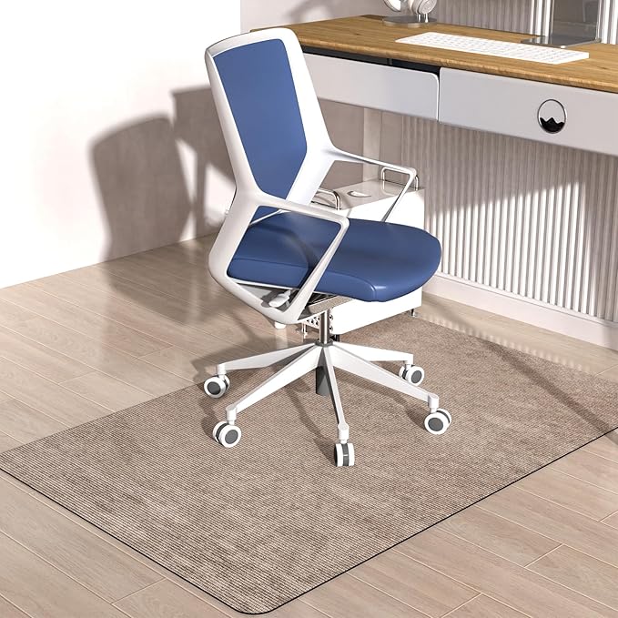 Placoot Corduroy Office Chair Mat, 35x55 Inch, Light Brown, Anti-Slip Rubber Base for Hard Floors, Desk Mat by Placoot