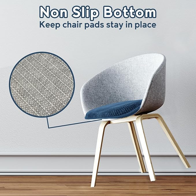 Blue Dining Chairs Cushions Non Slip Foam Kitchen Seat Cushions Washable Soft Thick Patio Pads Large Wooden Metal Tapered Chair Cushions,17" x 15"