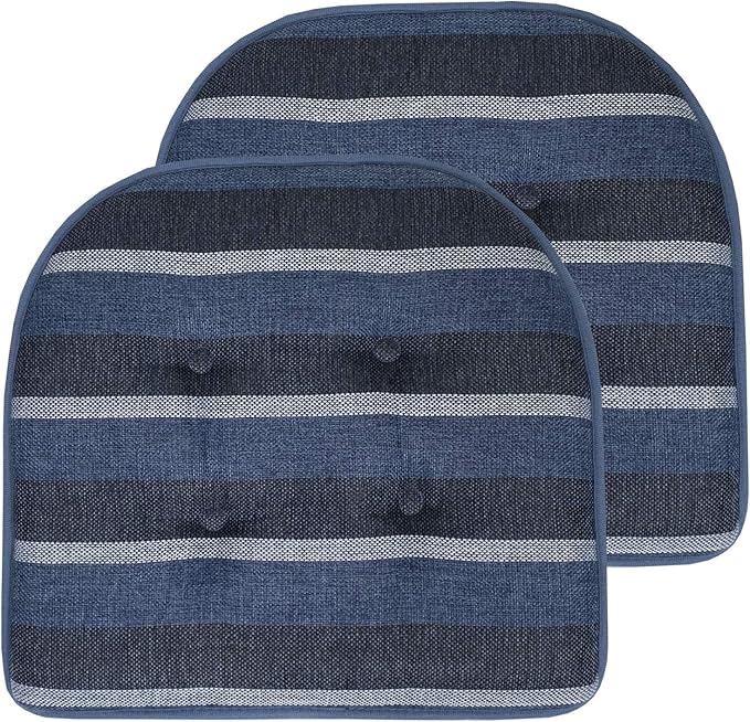 Sweet Home Collection Chair Cushion Memory Foam Pads Tufted Slip Non Skid Rubber Back U-Shaped 17" x 16" Seat Cover, 6 Count (Pack of 3), Bradford Steel Blue