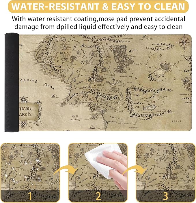 Middle Earth Map Large Extended Gaming Mouse Pad Fantasy Map Desk Mat 31.5 x 15.8 in, XXL Mousepad for Keyboard and Mouse, Non-Slip Rubber Base Mousepad with Stitched Edges for Office Desk Decor