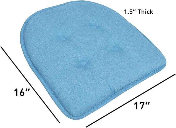 Sweet Home Collection Chair Cushion Memory Foam Pads Tufted Slip Non Skid Rubber Back U-Shaped 17" x 16" Seat Cover, 6 Pack, Turquoise, (Pack of 2)