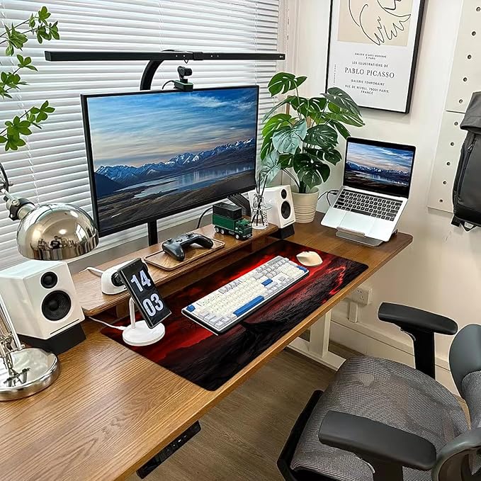 Gaming Mouse Pad Desk Pad XL Large Mouse Mat Office Decor Accessories (Red Moon)