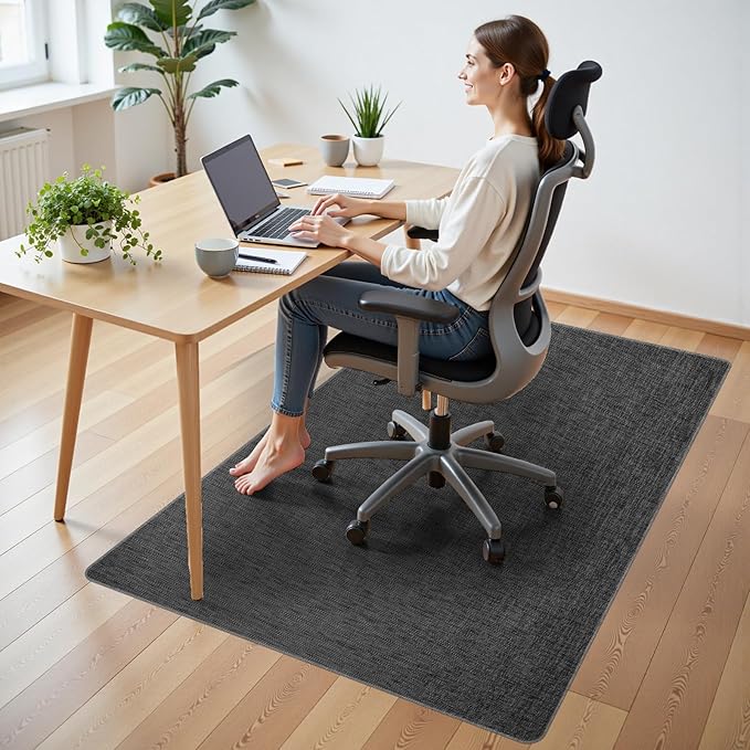 Wansimoo Office Chair Mat for Hardwood and Tile Floor, 48"x60" Floor Mat, Heavy Duty Computer Gaming Chair Mat, Anti-Slip, Non- Curve, Desk Chair Mat,Floor Protector for Home Office(Black)
