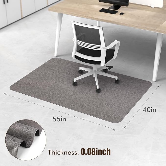 Blvornl Office Chair Mat for Hardwood Floor, 40"x 55" Desk Mat for Hard Wood, Large Anti-Slip Hard Floor Protector Rolling Chair Mat, PVC Mat Desk Rug for Office Home, Dark Grey