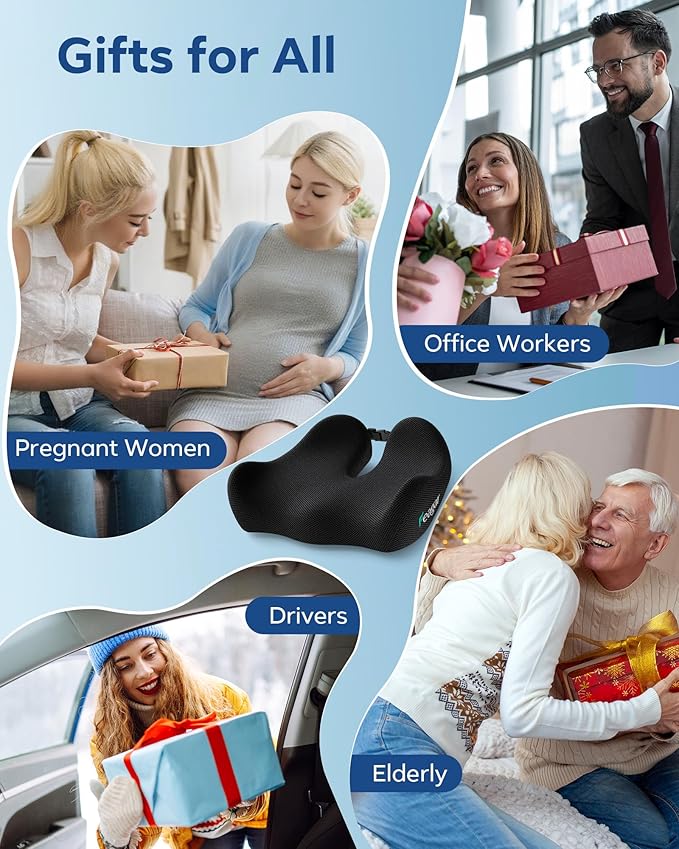 Feagar Seat Cushion for Office Chair - Memory Foam Tailbone Cushion for Desk Chair, Car Seat and Wheelchair - Ergonomic Chair Pad for Hip and Lower Back Comfort