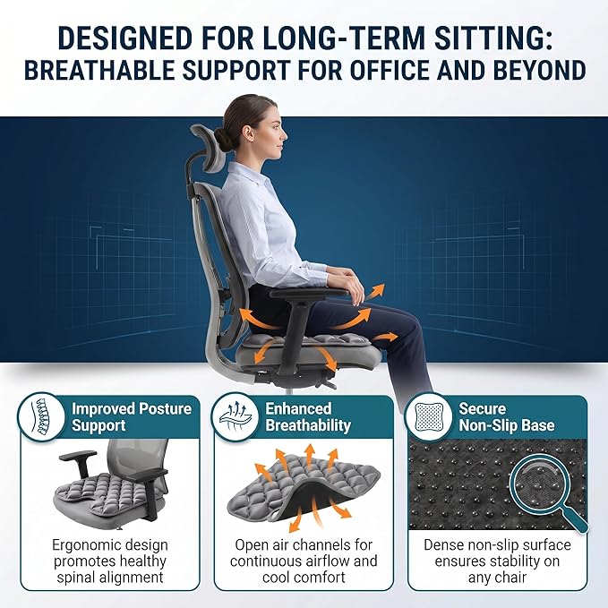 Inflatable Seat Cushion, Coccyx Cushion for Office Chair, Car & Wheelchair, Ergonomic Pressure Relief for Tailbone & Sciatica, Adjustable Firmness, Non-Slip Seat Pad for Long Sitting 16.6" × 15.8"