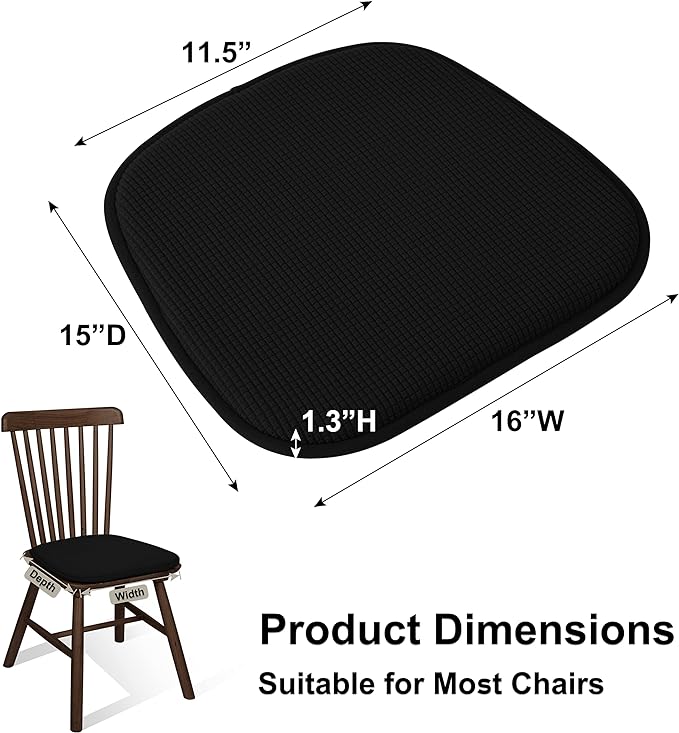 Shinnwa Dining Chair Cushions 4 Pack, Non Slip Indoor Chair Pads, U-Shaped Kitchen Seat Cushions, Set of 4, 15 x 16 Inches, Black