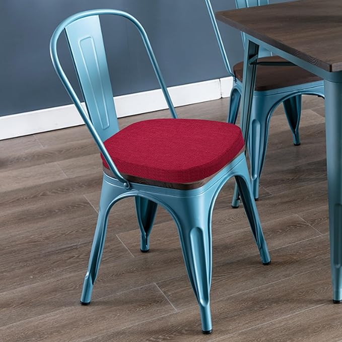 baibu 14x14 Memory Foam Metal Chair Cushions Set of 2, Dual-Layer Design Non-Slip Metal Dining Chair Pads Kitchen Seat Cushion with Machine Washable Cover, Red