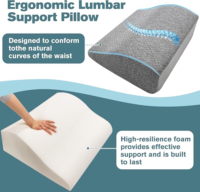 Recliner Lumbar Support Pillow Ergonomic Foam Cushion with Anti-Slip Backing & Adjustable Strap for Chair, Sofa, or Glider(Grey)