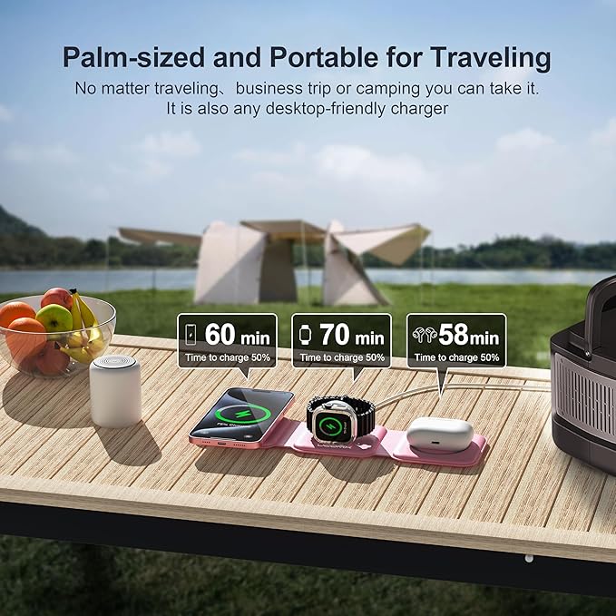 3 in 1 Charging Station for Multple Devices,Foldable 3 in 1 Wireless Charger for Travel,Nano Wireless Charging Station for iPhone16 15 14 13 12 Pro Max/Watch 10 9 8 7 6 5 4 3 Ultra/AirPod Pro