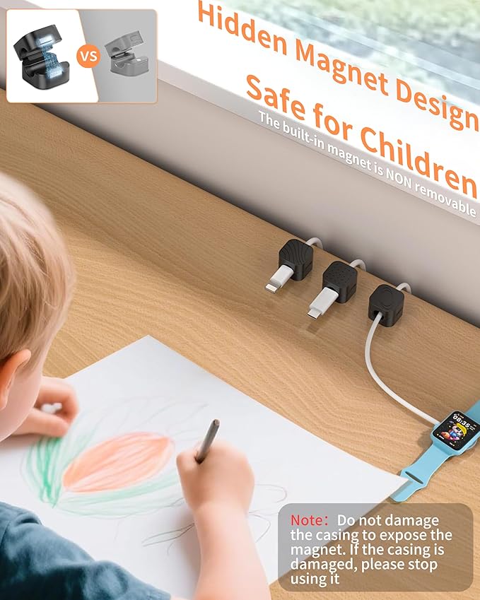 6Pack Cable Organizer Clips, Magnetic Cable Holder (1s Lock), XOVRAETH Strong Adhesive Wire Management for Desk, Nightstand, Living Room, Kitchen, Office, Car(BlackC)