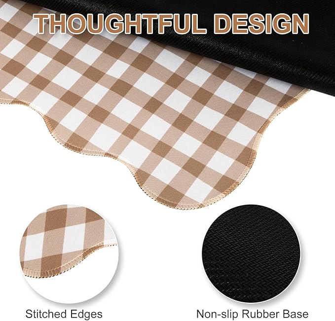 L-SPOUTTO Brown Checkered Mouse Pad,Cottagecore Scalloped Desk Mat XXL Large Cute Gingham Gaming Mousepad,35.4x15.7in Non-Slip Keyboard Pad Waterproof Desktop Mat for Laptop Computer Game Home Office