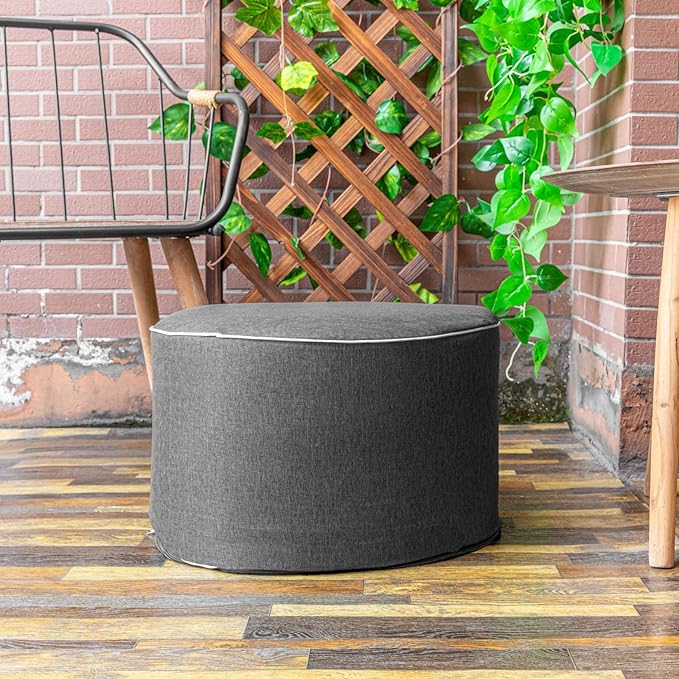 Outdoor Ottoman Outdoor Ottomans for Patio 20x12 Inches Modern Lightweight Foam Stuffed Pouf Outdoor Footstool Footrest Foot Stool Waterproof (Dark Gray)