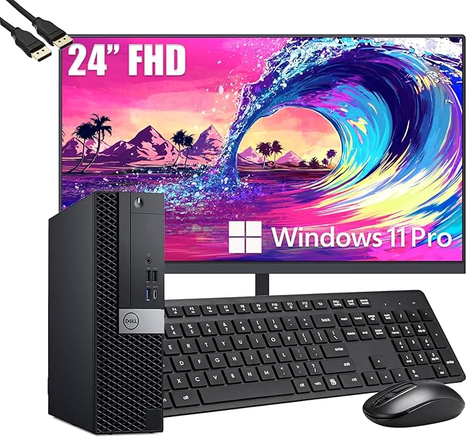 Dell OptiPlex 7050 SFF Desktop Computer PC with 24" FHD Monitor, Intel Core i5-6500, 16 GB RAM, 512 GB SSD, Keyboard & Mouse, Windows 11 Pro (Renewed)