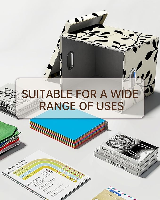 Oterri File Organizer with Lid, File Box, File Cabinet for Letter File Folder Storage, Hanging File Organizer for Office/Decor/Home,Document Organizer, 1 Pack,Leaf Black/Cream-Box Only
