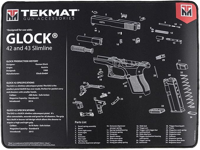 TekMat Ultra Handgun Mat 20" x 15" – Gun Cleaning & Maintenance Mat with Non-Slip Rubber Base and Oil-Resistant Surface for Pistols