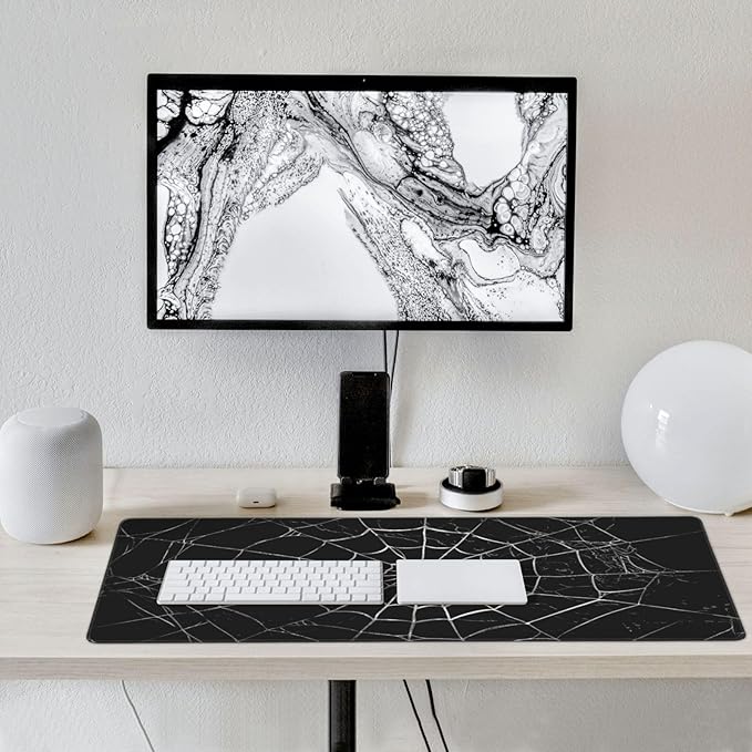 Black Spider Web Large Mouse Pad & Desk Mat Extended Mousepad with Stitched Edges Non-Slip Rubber Base Laptop Computer Keyboard Pad for Gaming, Office & Home Decor, XXXL - 35.4" X 15.7"