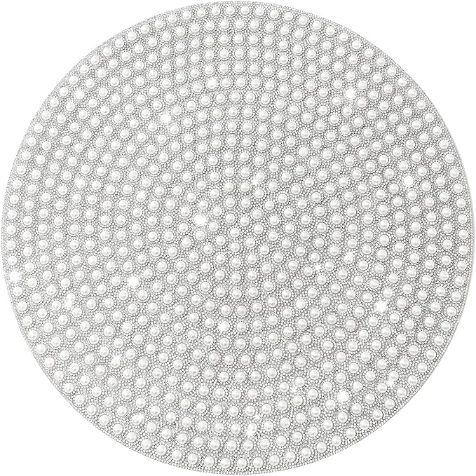 Pearl Round Placemat, 15-inch Anti-Slip Tablescapes Decorations Sparkling Bling Rhinestones Silver Placemat for Nightstand Tablecloths Centerpiece Standing T-Lights Candles Vases Mat