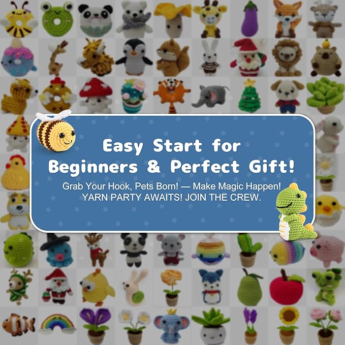 MINGOMINGO Crochet Kit for Beginners Kids - 6 Animal Amigurumi, Mother's Day Birthday Craft Gift Set, Step-by-Step Video Tutorials, 40%+ Yarn, Knitting Starter Kit for Girls Women Adults